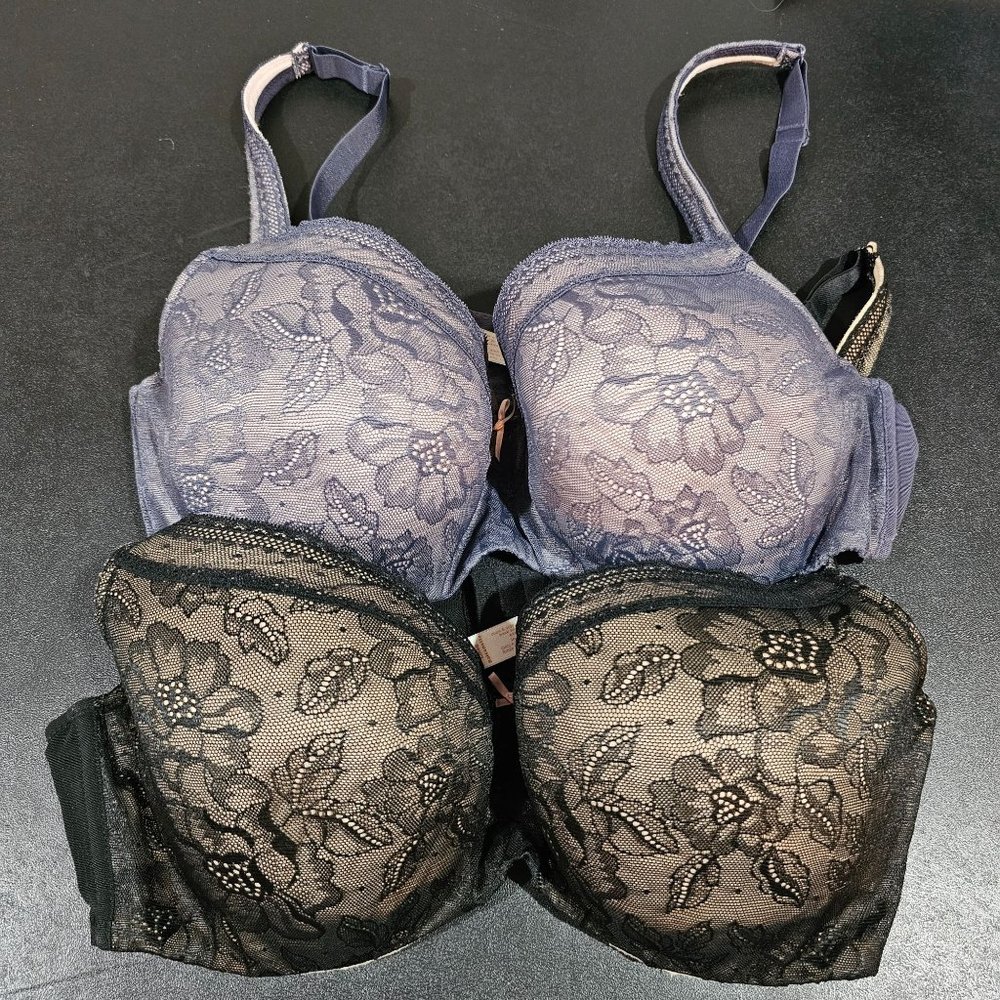 Cacique Floral Lace Bras in Black and Blue